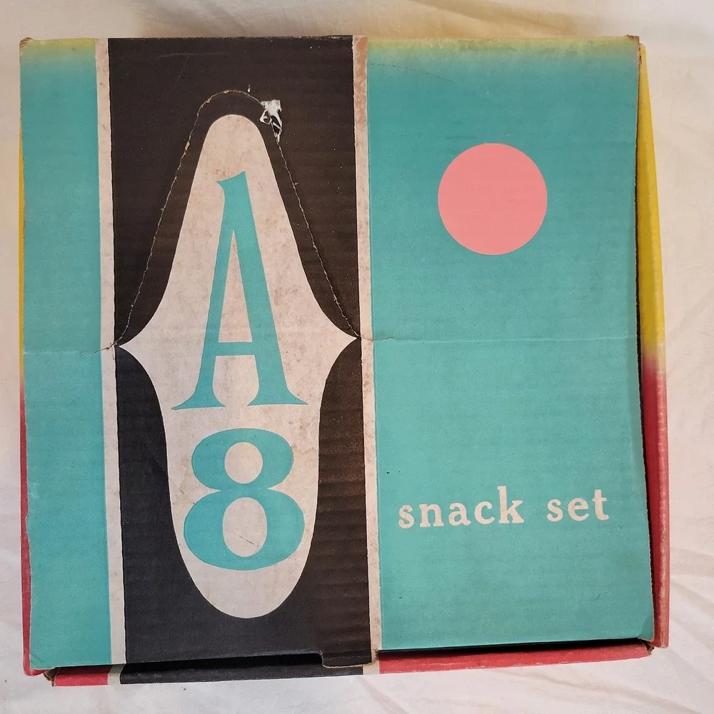 Federal Glass Snack Set A-8 Clear Homestead Pattern Vintage 8 Piece Set Boxed